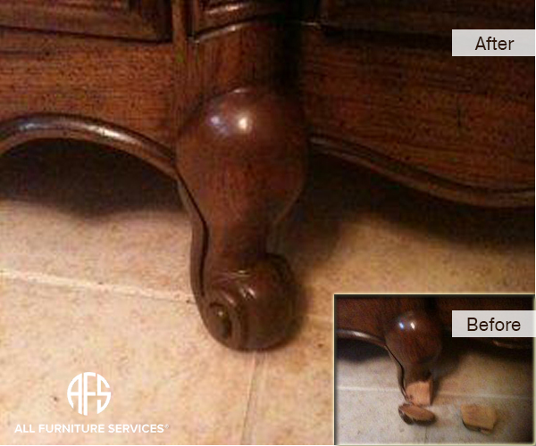Carved Leg Wood Chip breakage Repair NJ Furniture Repairs